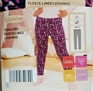 Girl's Toddler Fleeced Lines Leggings Size 4T Pink & Red Heart Design Mid Rise - Picture 1 of 3