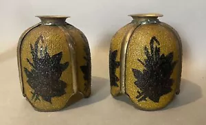 Paar Vintage Arts & Crafts Stil umgekehrte bemalte Glas Lampenschirme - Bild 1 von 7