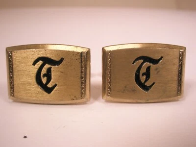 T Old English Font Monogram Initial Letter  HICKOK Vintage Cuff Links tom terry - Image 1 of 4
