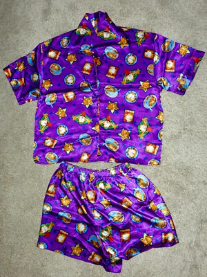 Pijama Garfield Cat Pj sensação de seda feminino grande L roxo camisa shorts - Imagem 1 de 4