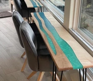 Epoxy Console Table Top Resin Coffee Table Top, Green Epoxy wood Resin Table top - Picture 1 of 10