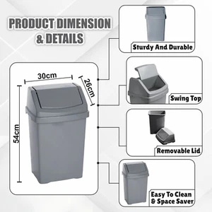 Cubo basurero basculante de plástico 25L cubo de basura reciclaje cubo de plata oficina en casa - Reino Unido - Imagen 1 de 12