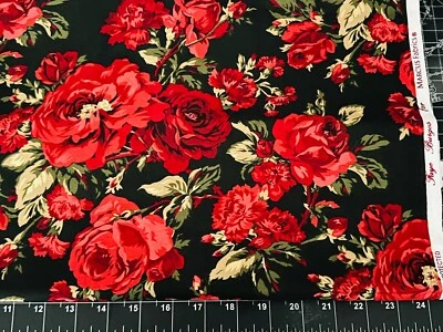Fat Quarter 18”x21” Rose Garden Floral Pink Flower Red Faye Burgos FABRIC COTTON - Image 1 of 2