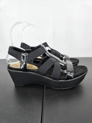 Sandalias de cuña negras Chaps para mujer 5,5/6 correas elásticas formales Foto 1 de 4