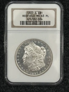 1897-S NGC MS63 PL Redfield Morgan Silver Dollar Proof Like - Picture 1 of 4