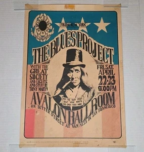 Póster de salón de baile Avalon de abril de 1966 "The Blues Project" ¡Póster de pared de exhibición vintage! - Imagen 1 de 4