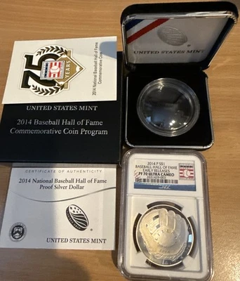 2014 P Silver Proof Dollar Baseball Hall of Fame Early Releases NGC PF 70 UC - Image 1 of 4