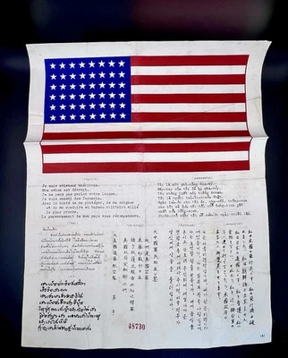 原装二战 CBI 飞行员大号丝绸血槽 #48730 救援布 — 第 1/4 张图片