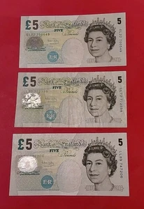 Bailey 3 x £5 Notes , Column Sort EL22 Unc , 2x LL 89,72 Replacements Unc ,Vf - Picture 1 of 2
