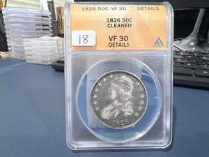 1826 Busto Cappato Mezzo Dollaro ANACS VF 30 Pulito (HX) - Foto 1 di 2