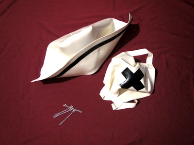 Gorra de enfermera retro vintage de látex blanco y negro sombrero y máscara médica con conjunto de cruz Foto 1 de 4