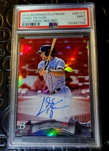 Chris Taylor 2014 Bowman PLATINUM RC Autograph RED Refract /25 PSA Dodgers Pop 1 - Picture 1 of 3