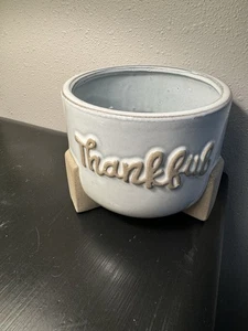 Vaso decorativo in ceramica smaltata ringraziato bianco e marrone fioriera gratitudine - Foto 1 di 3
