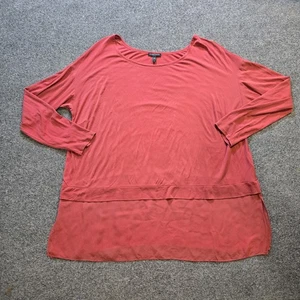 Eileen Fisher Top Womesn Size 1X Orange Red Silk Sheer Hem Long Sleeve Capsule - Picture 1 of 9