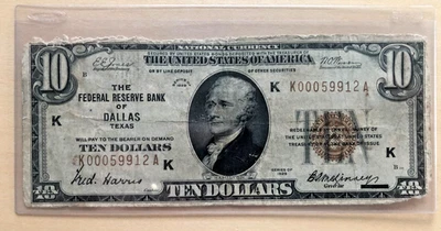 1929 Dallas Federal Reserve Bank $10 ten-dollars FR-1860-K - Image 1 of 2