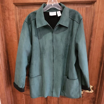 73-Alfred Dunner Chaqueta Verde Imitación Gamuza Cremallera Abrigo Mujer’s Talla 12 Forrado de Vellón Foto 1 de 4