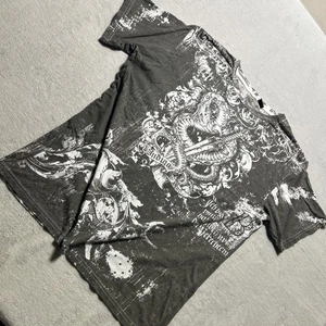 Y2K 2000s Snake Sword Affliction Style AOP Shirt Womens XL Indigo Blue Grunge - Picture 1 of 22