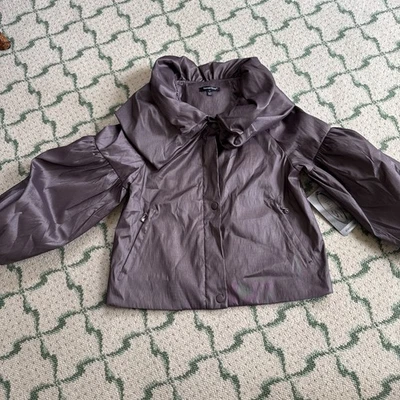 NWT Samuel Dong Womens Dressy Shiney Brown Textured Zip Up & Snap Jacket S - Image 1 of 4