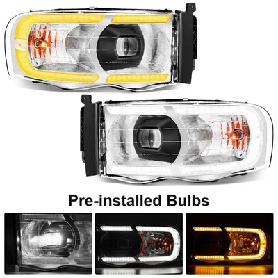 LED DRL Headlights Sequential Turn Signal Lamp For 2002-2005 Dodge Ram 1500 2500 - Image 1 of 4