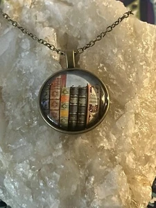 Classic Vintage Books Bibliophile Glass Pendant Necklace-Bronze Chain-Gift -New - Picture 1 of 8