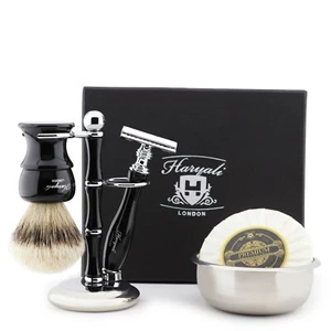 Shaving Set with DE Safety Razor,Silver tip Brush, Stand, Bowl and Soap for Men - Picture 1 of 7