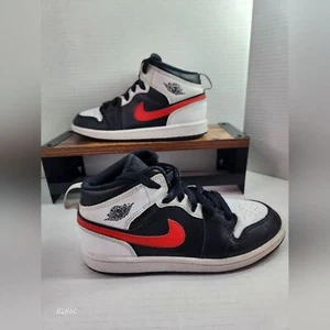 Nike Air Jordan White With Black Top & Black/Chile(red) Youth Size 3Y  - Picture 1 of 8