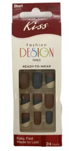 Kiss Curious 24 Nails geometric Matte Red Blue Nude MultiColor USA 4th Of July - Picture 1 of 6