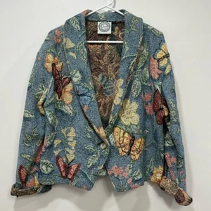 Sugar Sweet Weaver Womens Jacket Large Butterfly Tapestry Tweed Novelty Flower - Bild 1 von 9
