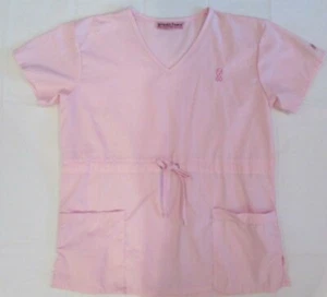 Green Town Women's Medium Pink Cancer Awareness Medical Uniform Shirt - Picture 1 of 4