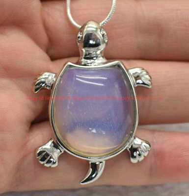 Collar de plata 925 colgante tortuga piedra ópalo blanco natural 39x43 mm 18"" Foto 1 de 4