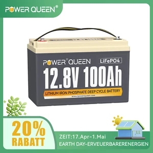 Batterie lithium Power Queen 12V 100Ah batterie LiFePO4 avec 100A BMS pour maisons - Photo 1/10