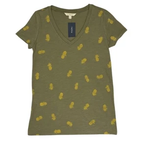 Camiseta Express One Eleven Para Mujer XS Camisa Piña Verde Dorado Cuello Suave Informal - Imagen 1 de 11