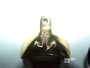 Nautical Brass Wall Mounted Bottle Opener with inlaid copper anchor