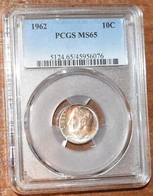 USA 1962 Roosevelt Silver Dime - PCGS Graded Uncirculated Toned Coin MS65 - Image 1 of 2