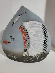 Cherokee red Native American INDIAN Chief Ceramic 3D 9 1/2” Hand Painted Vase - Picture 1 of 8