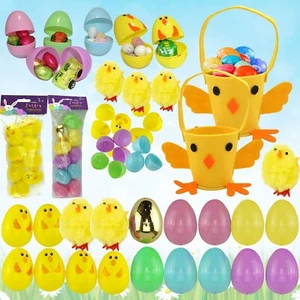 Fillable Easter Eggs Capsules Chick Eggs Basket Treat Candies Fillers Bucket - Picture 1 of 71