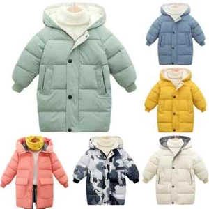 2-12Y Kids Down Long Outerwear Clothes Teen Boys Girls Cotton-Padded Parka Coats - Picture 1 of 33