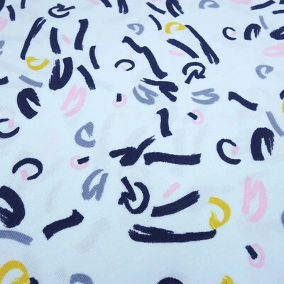 Stoff Modal Jersey abstrakt grafisches Design hellblau blau rosa Kleiderstoff - Bild 1 von 4