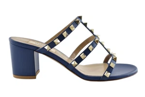Valentino Rockstud City Slide 60mm Mule Blue Caged Sandal Block Heel Pump 41.5 - Picture 1 of 9