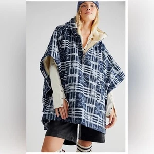 Free People Miss You Poncho SLOUCHY Plaid OVERSIZED M/L Carbon - Picture 1 of 9