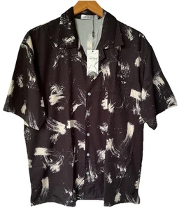 Camisa Aptro Para Hombre Negra Blanca TALLA XL Estilo Hawaiano Abotonada Manga Corta - Imagen 1 de 5