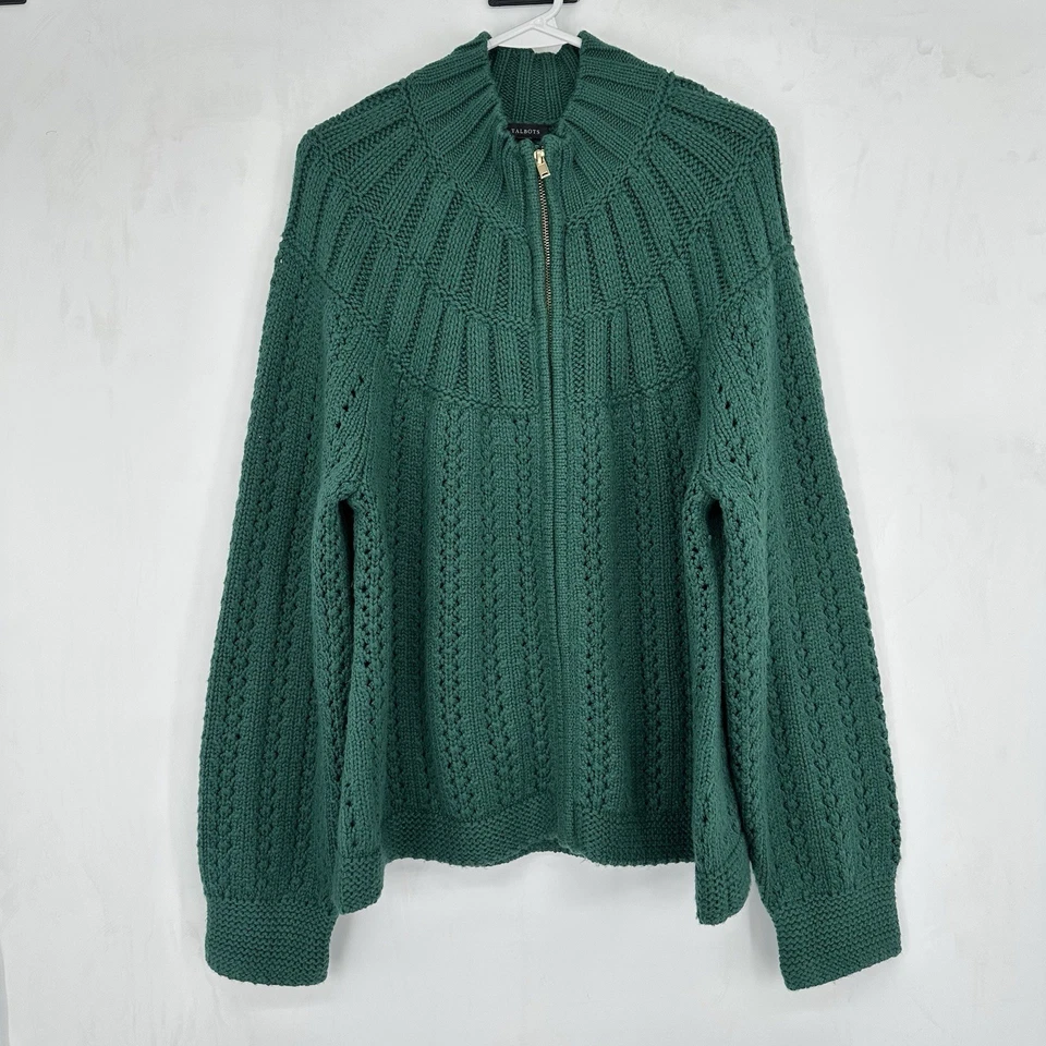 Cárdigan suéter verde grueso tejido acogedor Talbots XL punto mixto cremallera talla XL para mujer Foto 1 de 4
