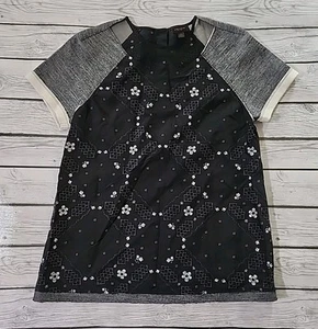 COACH Womens Bandana Tee Black Sheer Short Sleeve Top Blouse Size Small Wool - Picture 1 of 17