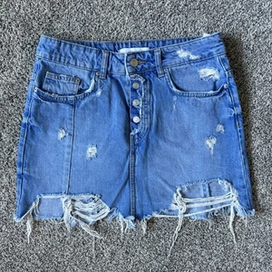 ZARA TRAFALUC DENIM DONNA TAGLIA M GONNA SFILACCIATA CASUAL TASCHE 14" - Foto 1 di 6