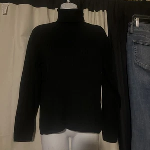 Suéter Talbots Mujer Mediano Negro Tejido con Cable Cuello Tortuga Pullover Algodón - Imagen 1 de 2