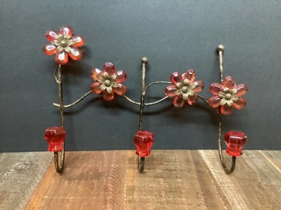 Pier 1 Imports Metal red Acrylic Flowers wall Hanger With 3 Hooks 10.5” - Image 1 of 4
