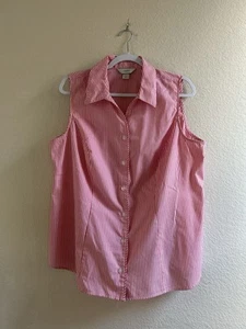 Cj Banks Damen Plus Streifen rosa weiß Kragen ärmellos Knopfleiste Shirt Gr. 1X - Bild 1 von 14