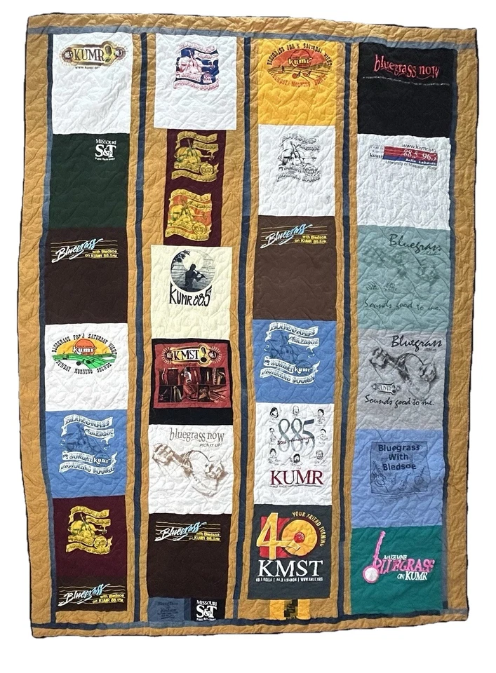 Square Patch Handmade Quilt Woven w/ Rolla MO Bluegrass Radio KMST KUMR T-Shirts - Image 1 of 4