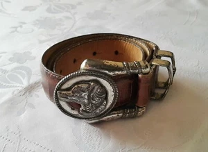 VINTAGE AUTHENTIC BRIGHTON MUSEUM DOG BELT BUCKLE BROWN LEATHER WOMEN'S BELT - Picture 1 of 7