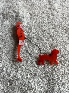 Celluloid Girl Dog Brooch Pin Art Deco Flapper Era Girl 1930s Two Piece Set 3'' - Picture 1 of 12